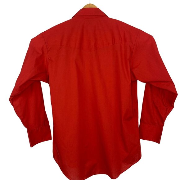 Vtg Ely Cattlemen Pearl Snap Shirt Red Western Cowboy Rodeo Americana Size 17/34 - Picture 9 of 10